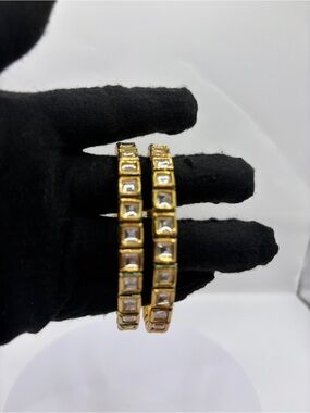 Kundan Gold Polish Crystal Stone Bangles Women Jewelry